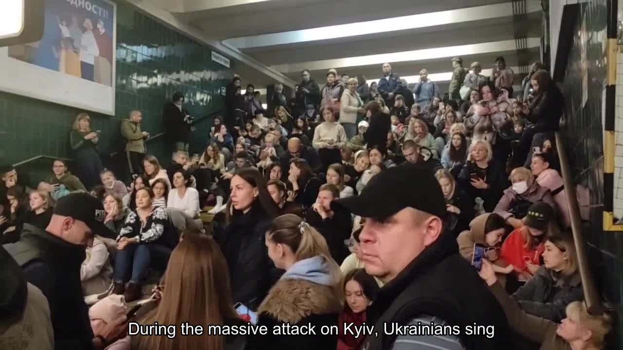 During the massive attack on Kyiv, Ukrainians sing in the subway. We are unbreakable.