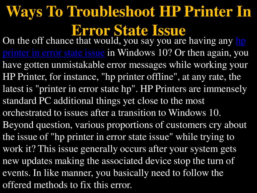 Ways To Troubleshoot HP Printer In Error State Issue