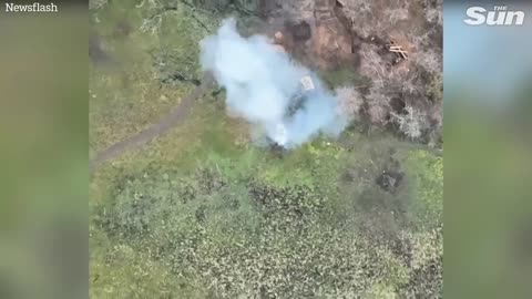 Ukrainian forces blow up Russian ammo depot using drone bombs