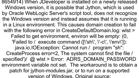 JDeveloper IntegratedWebLogicServer not able to build default domain