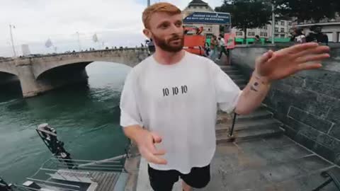 Parkour diving in basel river rhine