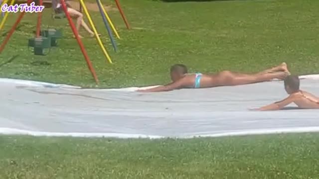 little kid going puberty fast after play this sliding water