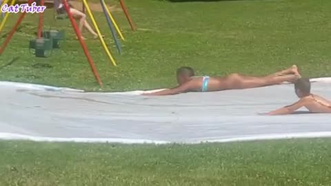 little kid going puberty fast after play this sliding water