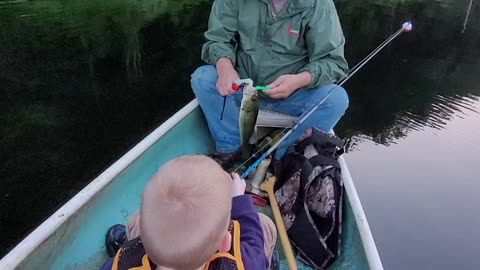 Caleb catching fish for the first time!