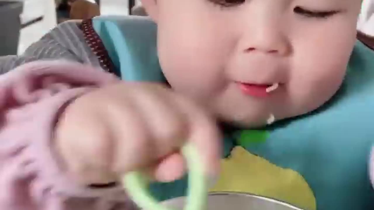 First Time Baby Eating Rice Funny Video