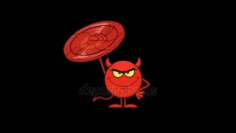 red Devil Cartoon Emoji Character Holding Pitchfork