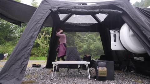 Alone in the woods Tent see the rain through Roof Window _camping in heavy rain