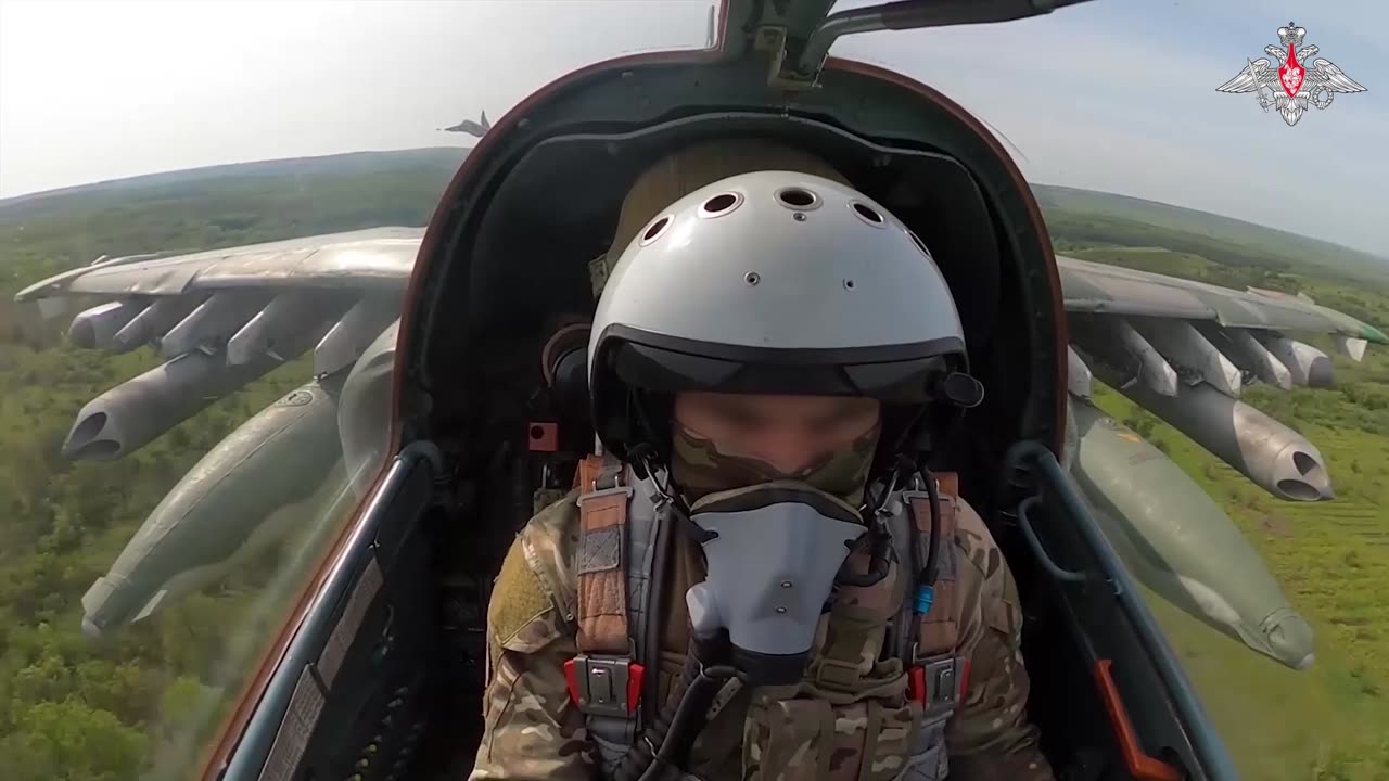 The launch of the Su-25, view from the cockpit of the pilot.