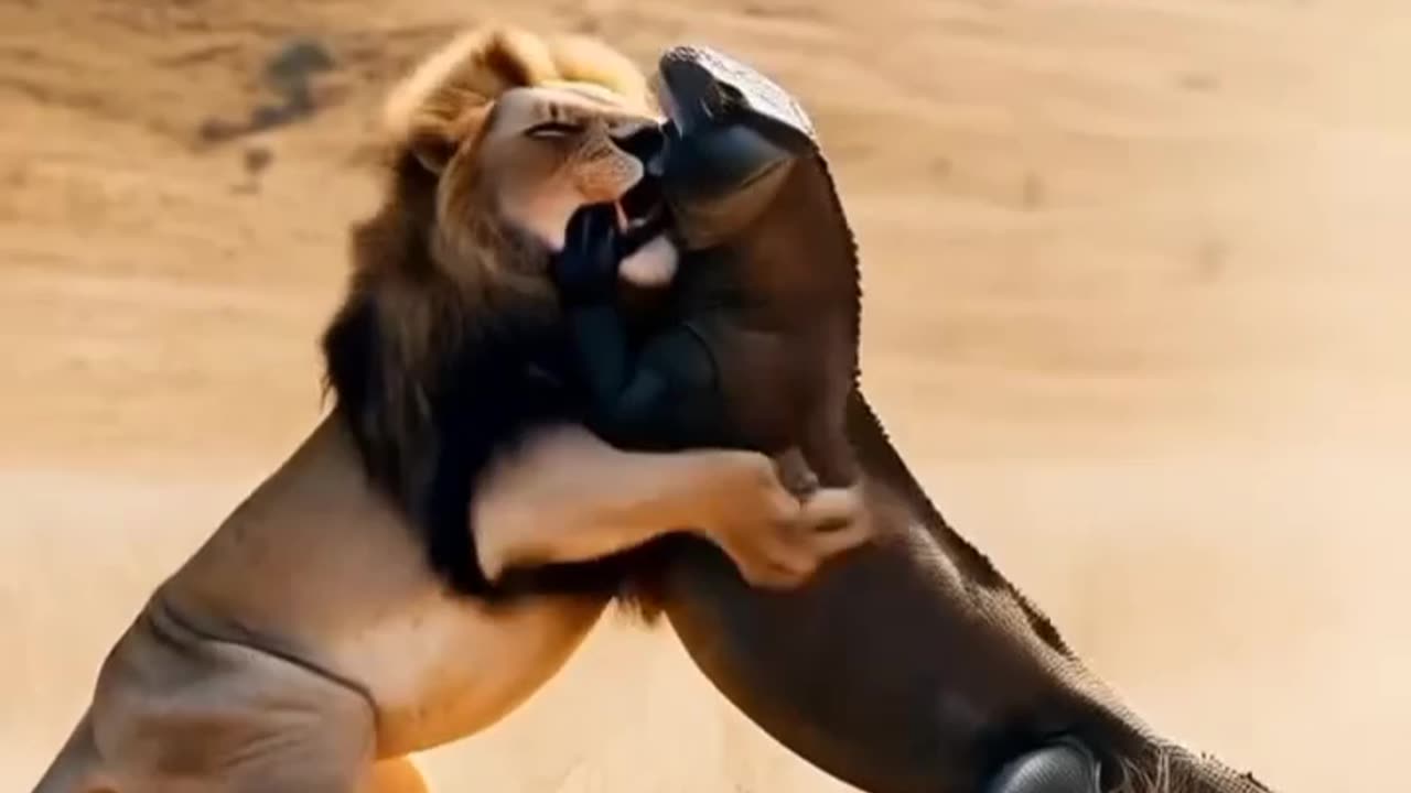 Komodo Dragon fight with Lion