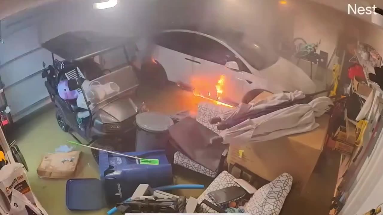 Tesla model X sets on fire from Hurricane Helene