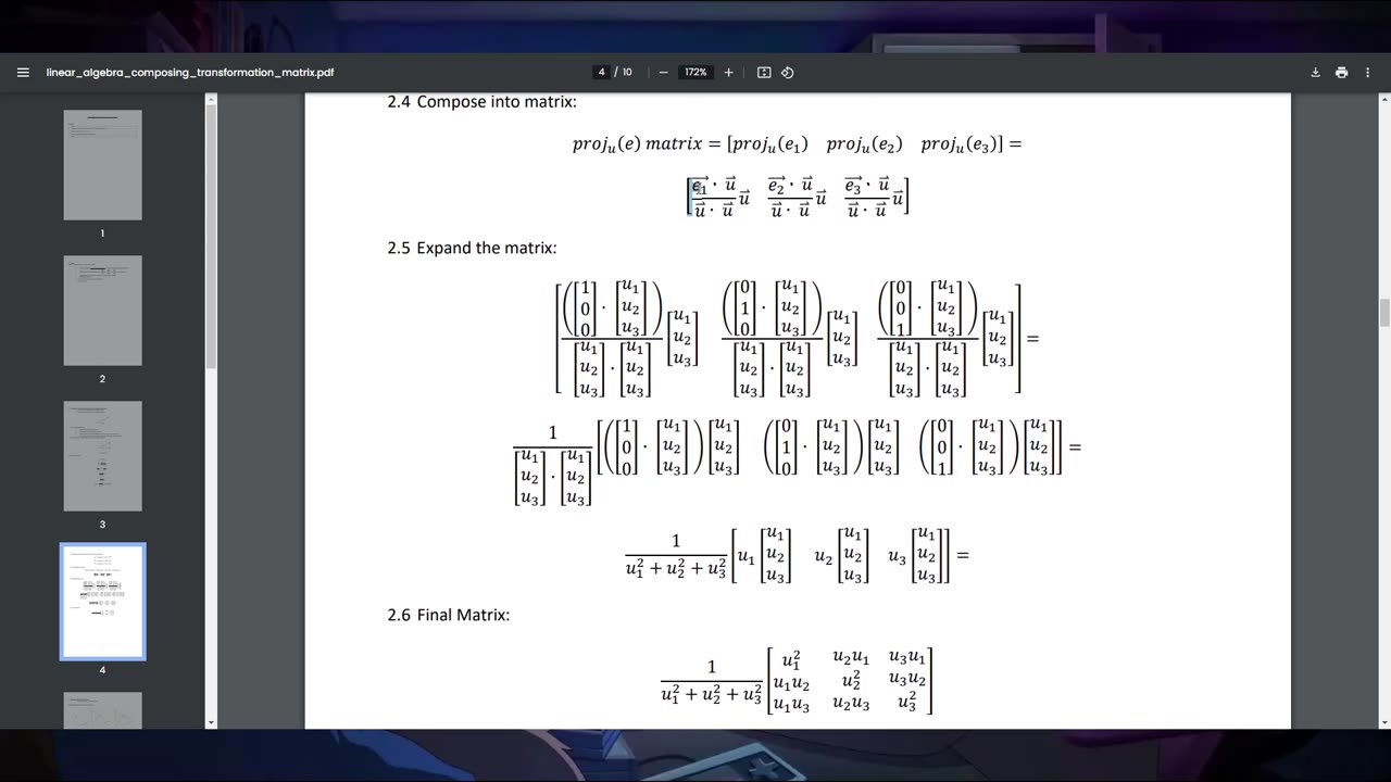 Math notes｜Linear Algebra Composing Matrix, Orthogonal Projection, Reflection, Parallel, Shear