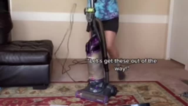 Mom shows how she used to vacuum before vs. after having kids👏🏽