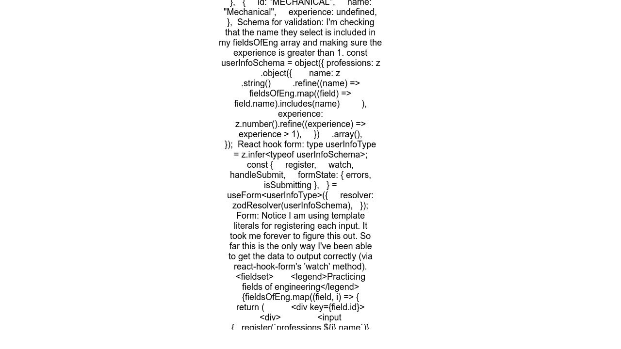 zod validation for an array of objects