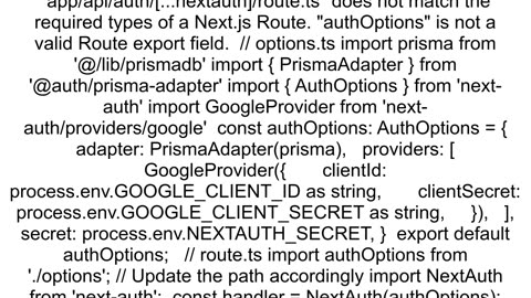 authOptions is not a valid Route export field