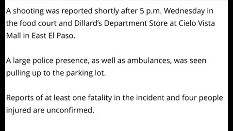 MASS SHOOTING El Paso Texas: Police Respond To Shots Fired In Food Court - 1 Dead, 2+ Injured