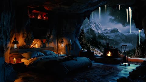 Cozy Cave on a a Snowy Afternoon for a Deep Sleep