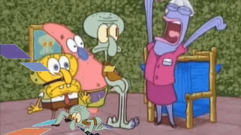 Squidward Is Playing With Tiles While The Saleswoman Exposes Some Imposters