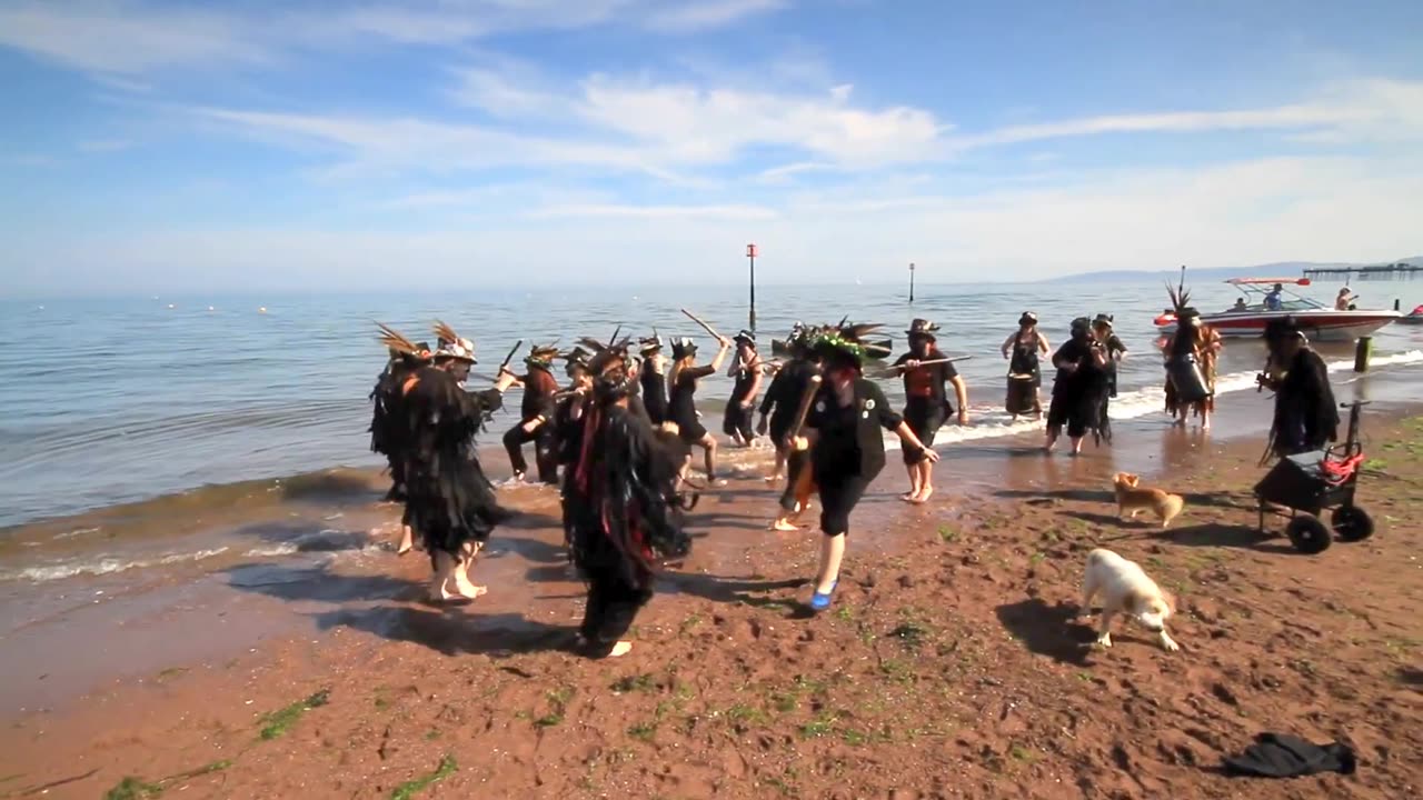 Beltane Border Morris & Wytchwood Morris joint Brimfield in sinking sand 22nd June 2014