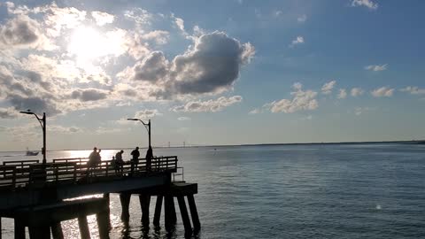 Fishing boat going by the St Simon's Island Pier