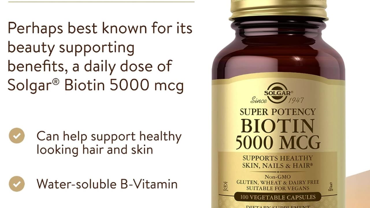 Solgar Biotin 5000 mcg, 100 Veg Caps - Promote Healthy Skin, Nails & Hair