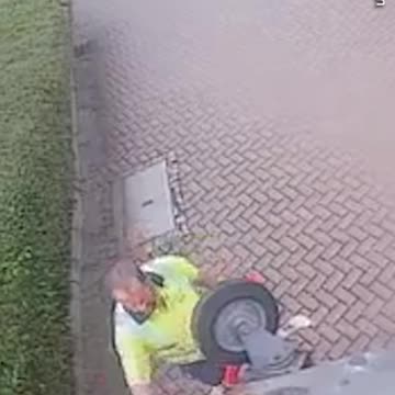Moment rubbish bin explodes by an empty gas canister
