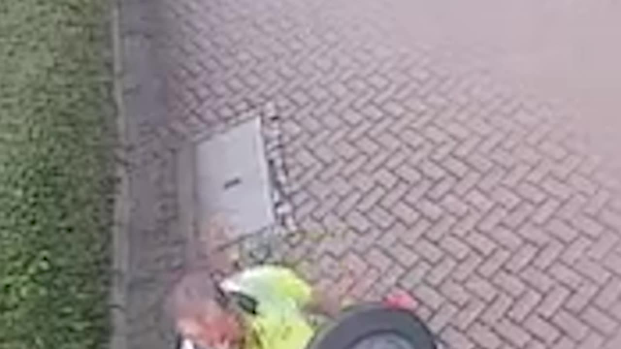 Moment rubbish bin explodes by an empty gas canister