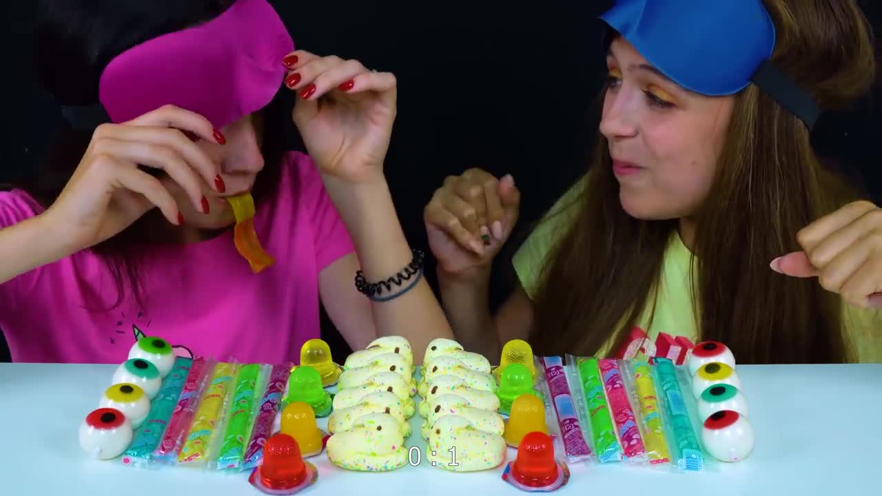 ASMR Candy Race with Closed Eyes (Gummy Eyeballs, Jelly Straws, Peeps Marshmallow)