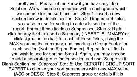 How to group by one field and sort by another field with Crystal Report