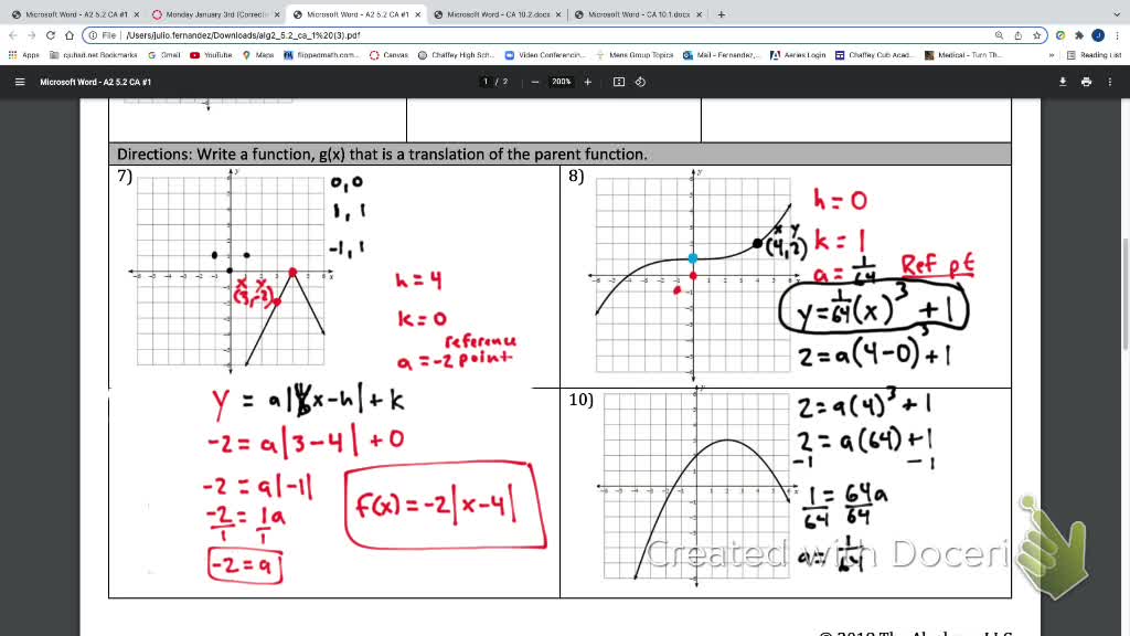 IM3 Alg 2 CC 5.2 Corrective #1 Graphing with Transformations