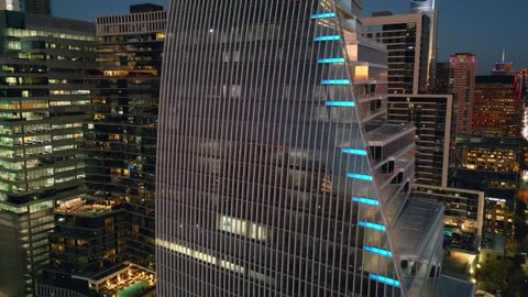 Close aerial view to the buildings of a big city