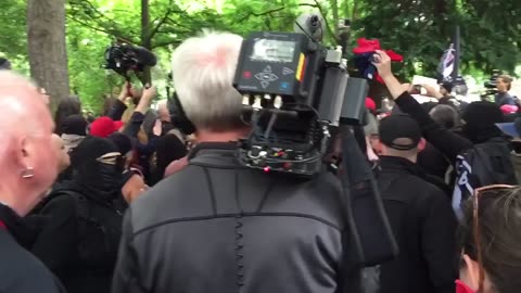 June 4 2017 Portland 1.7 Antifa push out a news camera crew not wanting to be fillmed