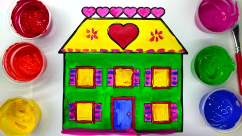 Coloring Simple Flower House Ball with Paint, Painting Pages for Kids