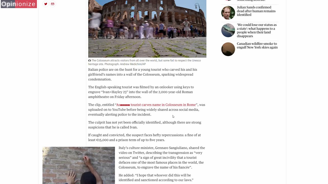 Tourist carved his name into the Colosseum