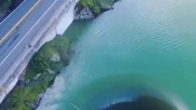 In the middle of the Monticello Dam in Lake Berryessa, Northern California, US,