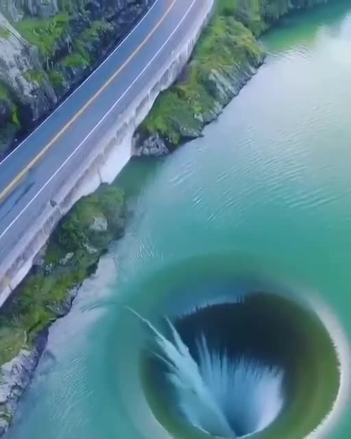 In the middle of the Monticello Dam in Lake Berryessa, Northern California, US,