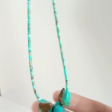 3mm Natural turquoise heishi beads with Free-shape stone pendant handmade necklace 20230928-06-08