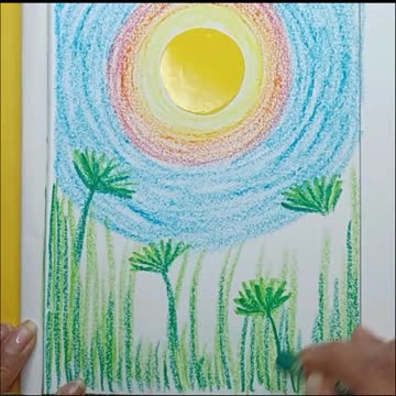 Easy Drawing Scenery For Kids | How To Draw Sunrise With Colored Pencils Step By Step