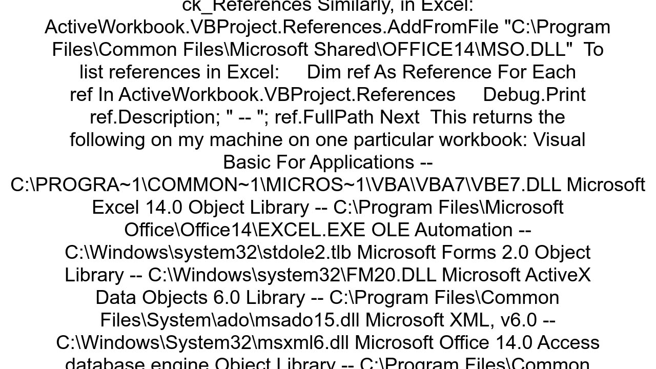 Connect references ToolsgtReferences with VBA macros