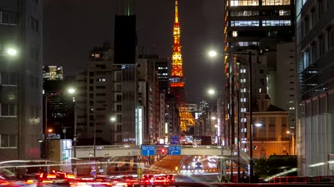 Tokyo street and city tower in the background