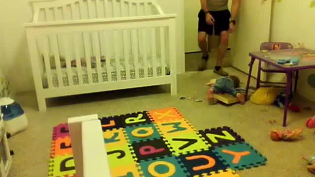 Baby Avery takes a tumble