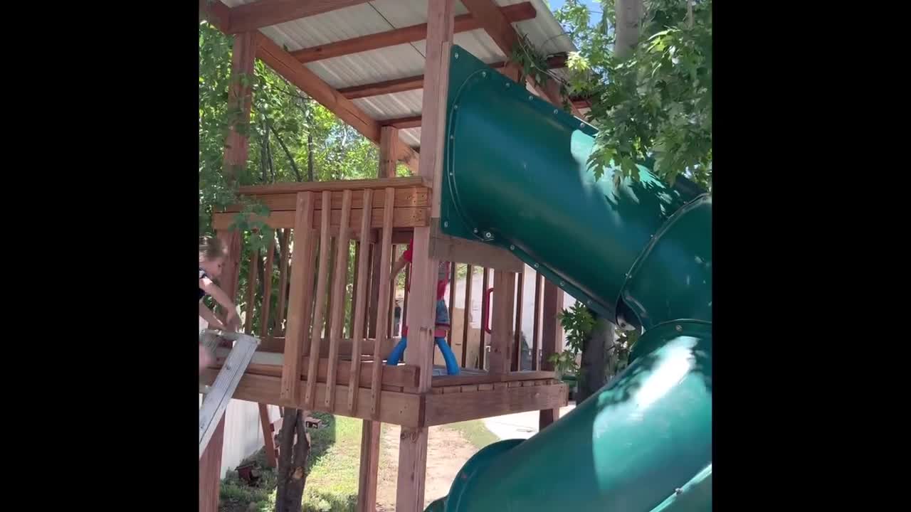 Tree Fort build with huge slide!