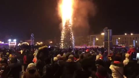 Christmas tree on fire