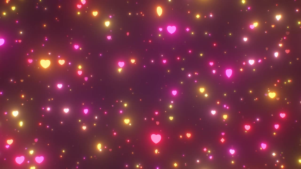 1100. Pink And Orange Glowing 3D Hearts And Shapes Flying At Camera