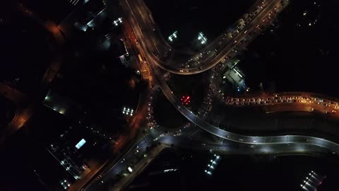 Aerial view of city traffic at night