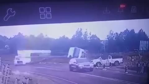 Truck flattens vehicle