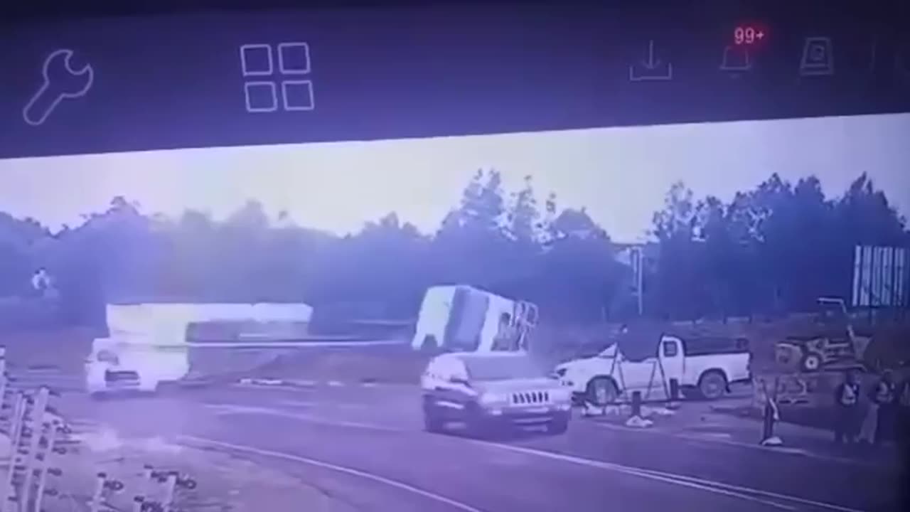 Truck flattens vehicle