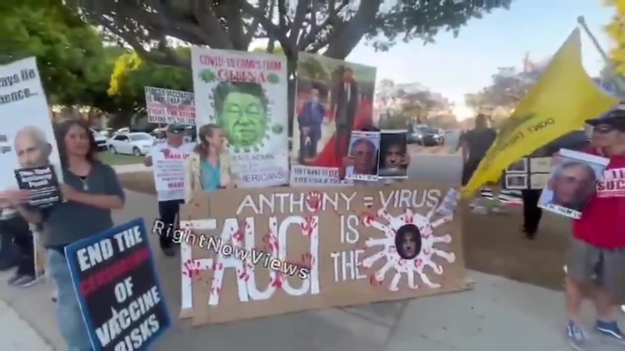 PROTESTERS GATHERED OUTSIDE FAUCI'S BOOK EVENT IN CULVER CITY