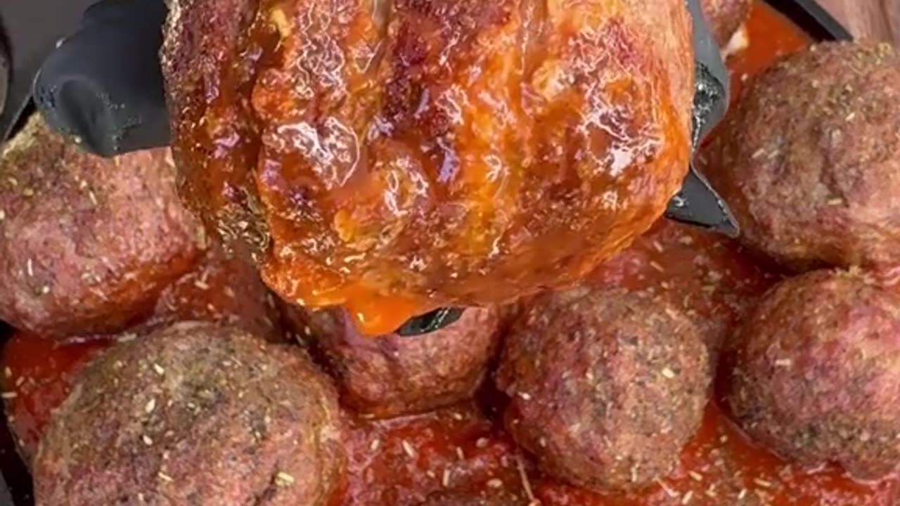 Smoked cheese stuffed meatballs