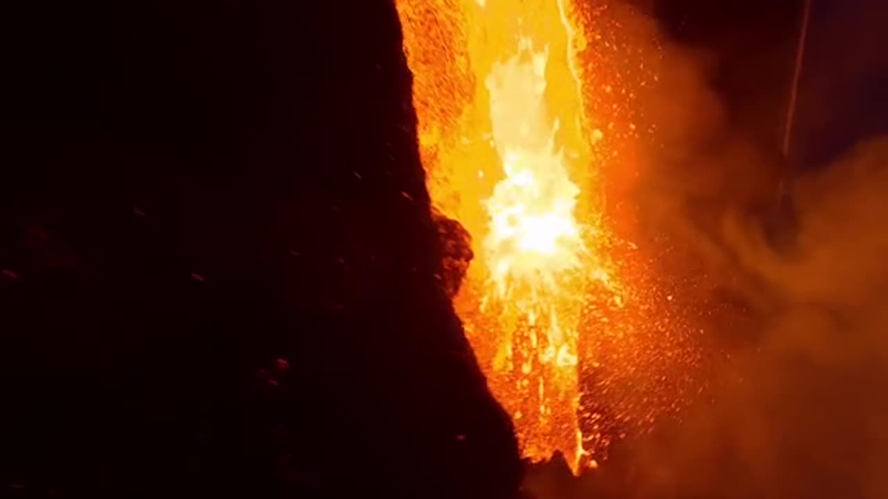 A FLYING DRONE INSIDE A VOLCANO