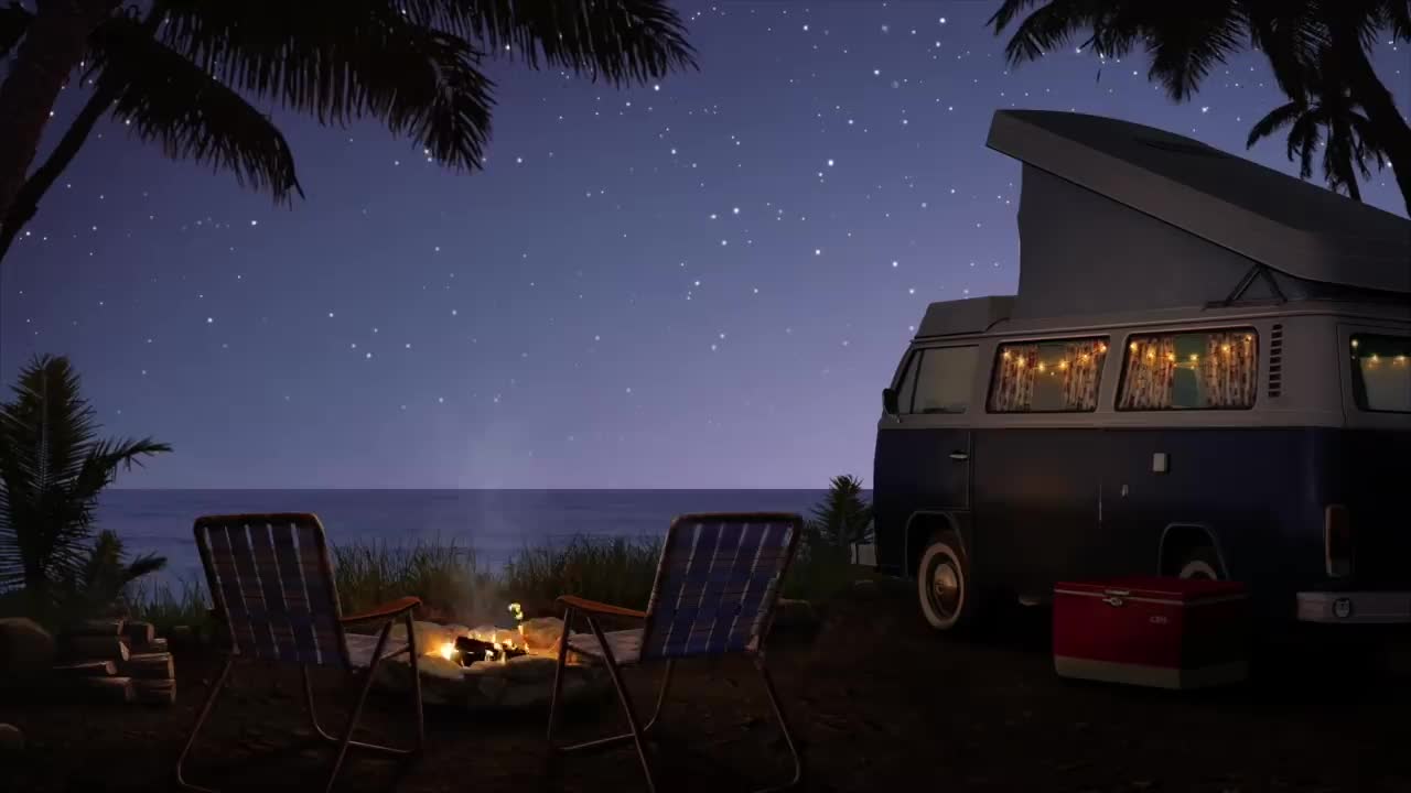 Campfire by the Sea Ambience | Crackling Fire, Ocean Waves, & Crickets Sounds